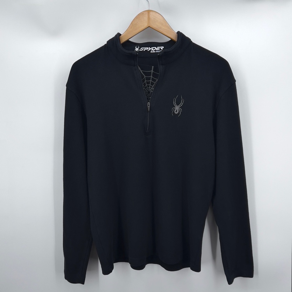 Spyder Mens Quarter Zip Base Layer M Black Spider Logo Skiing Snowboard Cotton